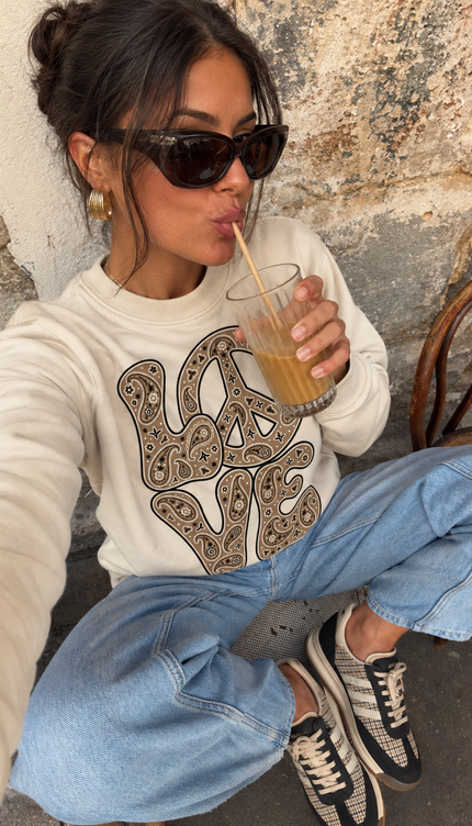 Paisley Love Mocha Sweatshirt – adult printed sweatshirt by Miss Runway