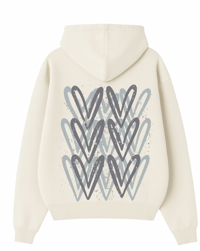 Grey Heart Printed Hoodie Adults