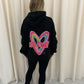 Miss Runway Multicolour Heart Graffiti Ruched Hoodie And Legging Set Black