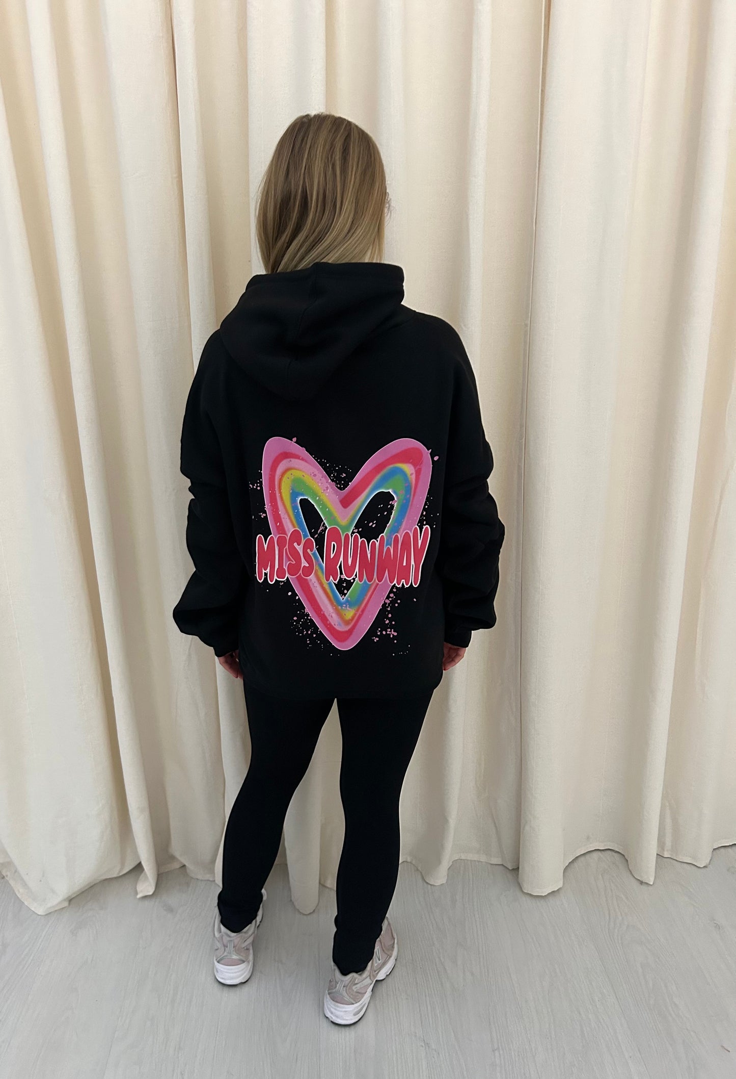 Miss Runway Multicolour Heart Graffiti Ruched Hoodie And Legging Set Black