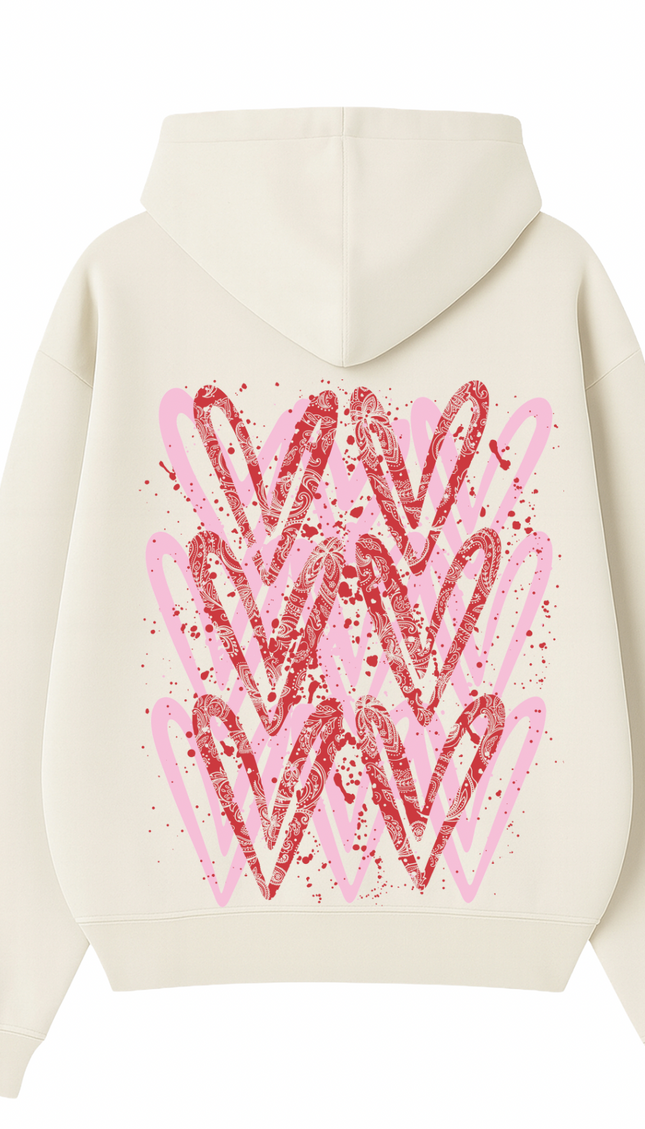 Pink/Red Paisley Heart Printed Hoodie – additional view