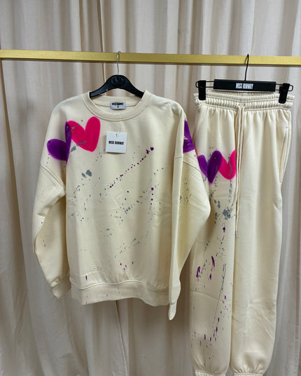 Purple/Hot Pink Heart Spray Painted Sweatshirt Tracksuit Adult