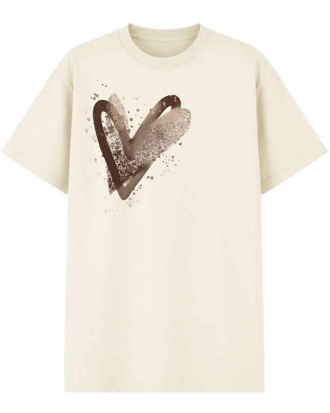 Brown Scatter Heart Printed T-shirt Adult