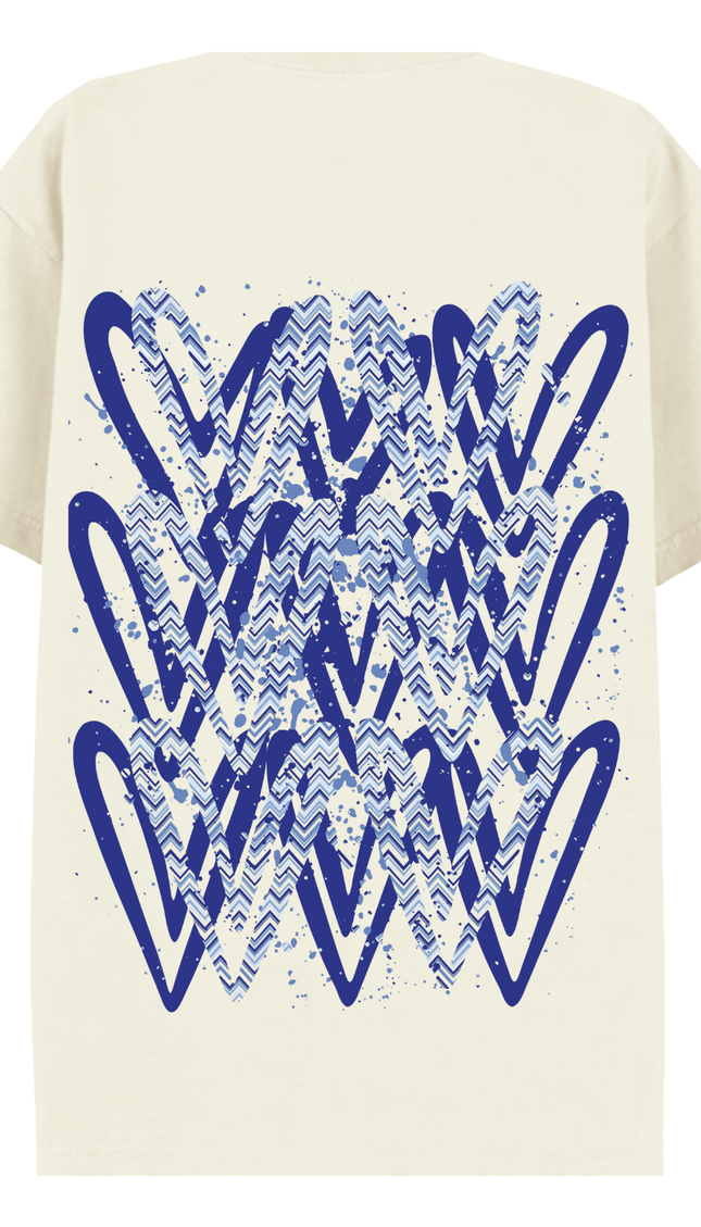 Royal Blue Zig Zag graffiti heart T-shirt with spray paint effect print – women's T-shirt by Miss Runway