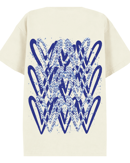 Royal Blue Zig Zag Heart Printed T-shirt Adult