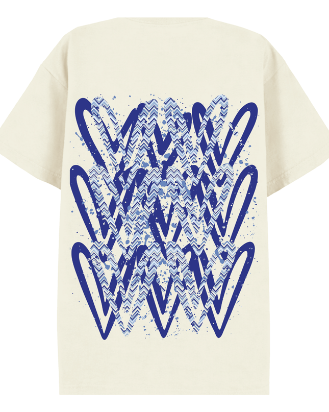 Royal Blue Zig Zag Heart Printed T-shirt Adult
