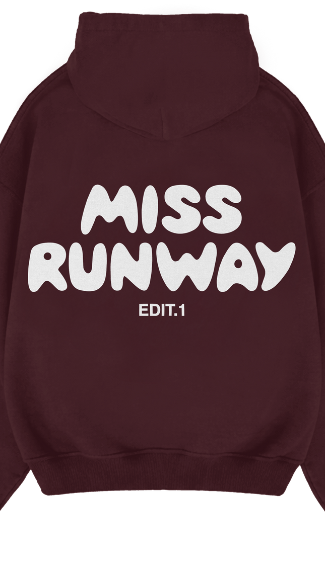 Miss Runway Edit 1 Hoodie Burgundy/White – adult printed hoodie by Miss Runway
