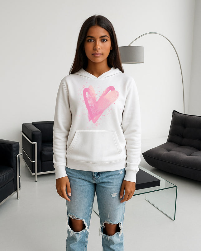 Pink Scatter Hearts Printed Hoodie
