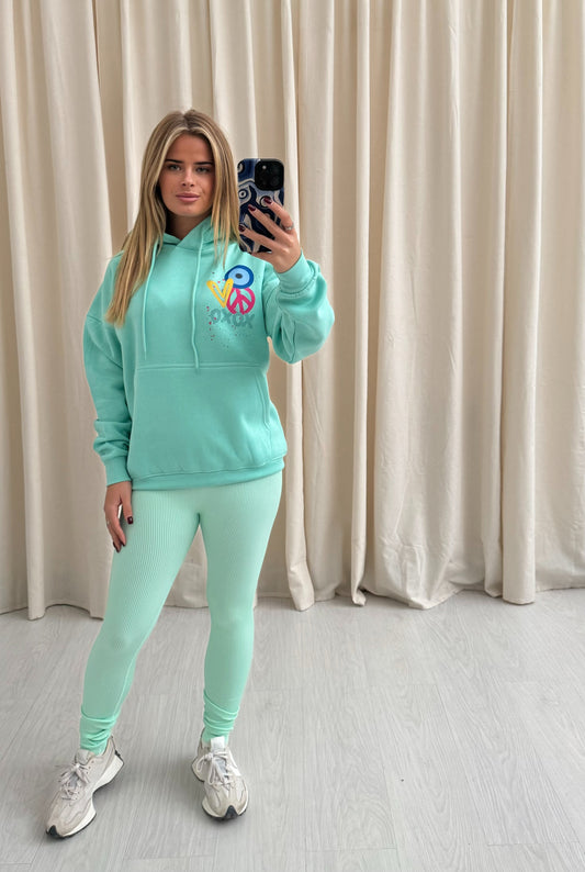 XOXO Graffiti Hoodie And Legging Set Mint Green