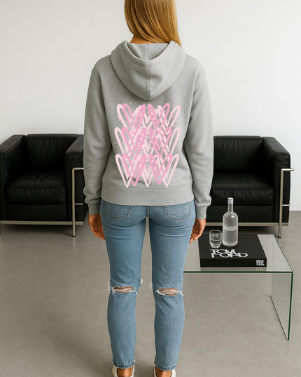 Pink Heart Printed Hoodie