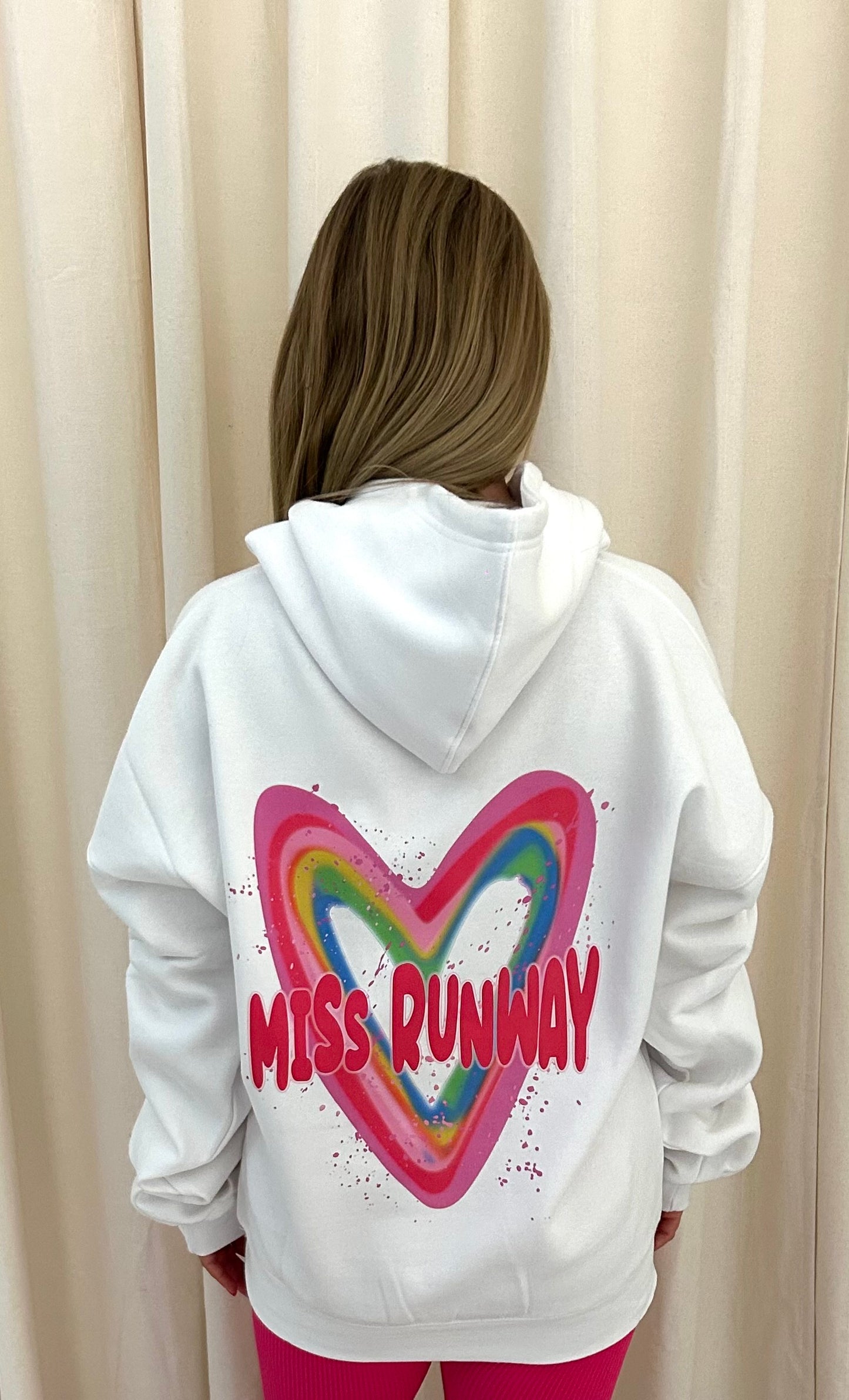 Miss Runway Multicolour Heart Graffiti Ruched Hoodie White