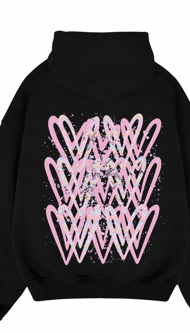 Pastel Zig Zag Heart Printed Hoodie – additional view