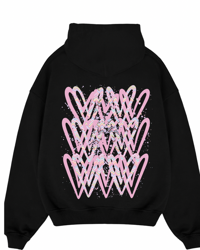 Pastel Zig Zag Heart Printed  Hoodie Kids