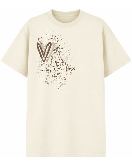 Beige Heart Printed T-shirt Adult