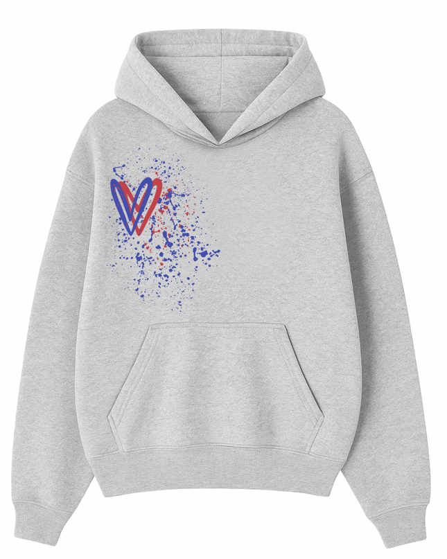 Red/Royal Heart Printed  Hoodie Kids