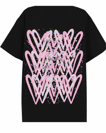Pastel Zig Zag Heart Printed T-shirt Adult