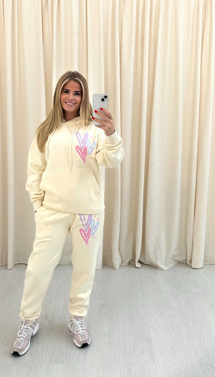 Miss Runway Pastel Heart Graffiti Hooded Tracksuit White