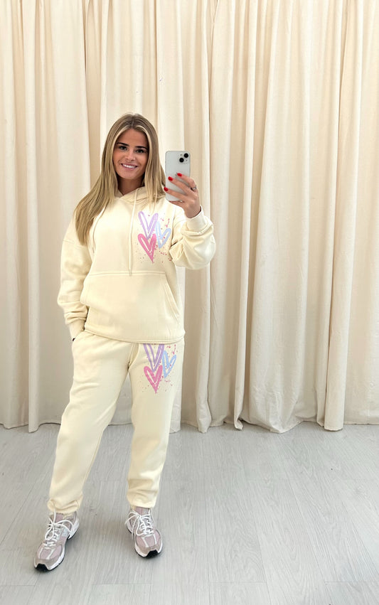 Miss Runway Pastel Heart Graffiti Hooded Tracksuit White