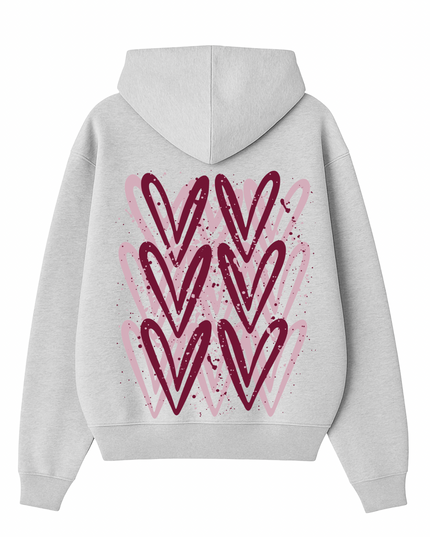 Burgundy Heart Printed Hoodie Kids