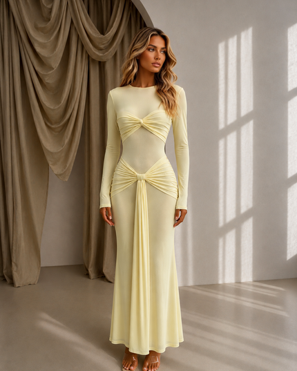 Aurelia Mesh Detail Maxi Dress – Butter Cream (Pre Order July 15th)