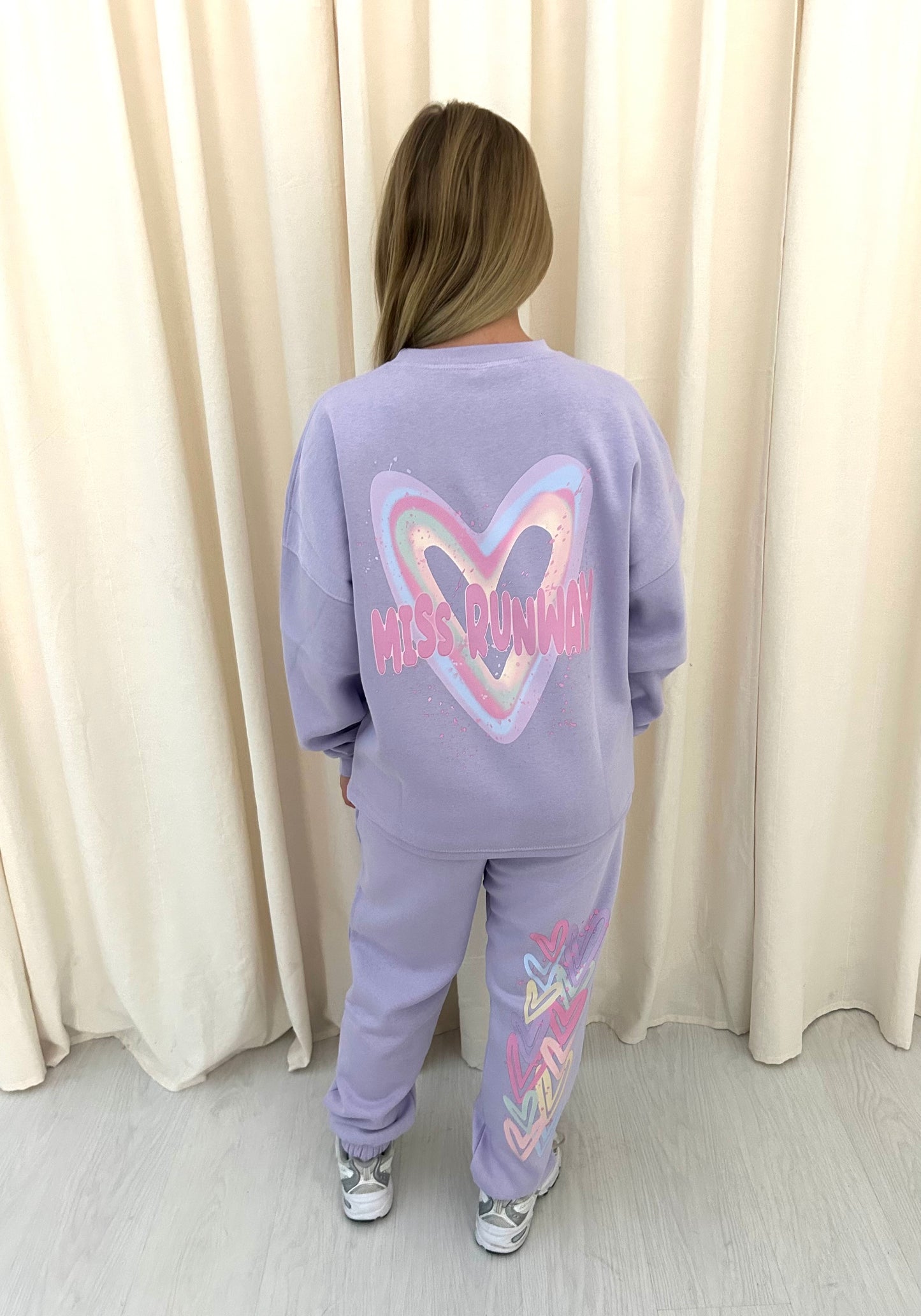 Miss Runway Pastel Heart Graffiti Sweatshirt Tracksuit Lilac