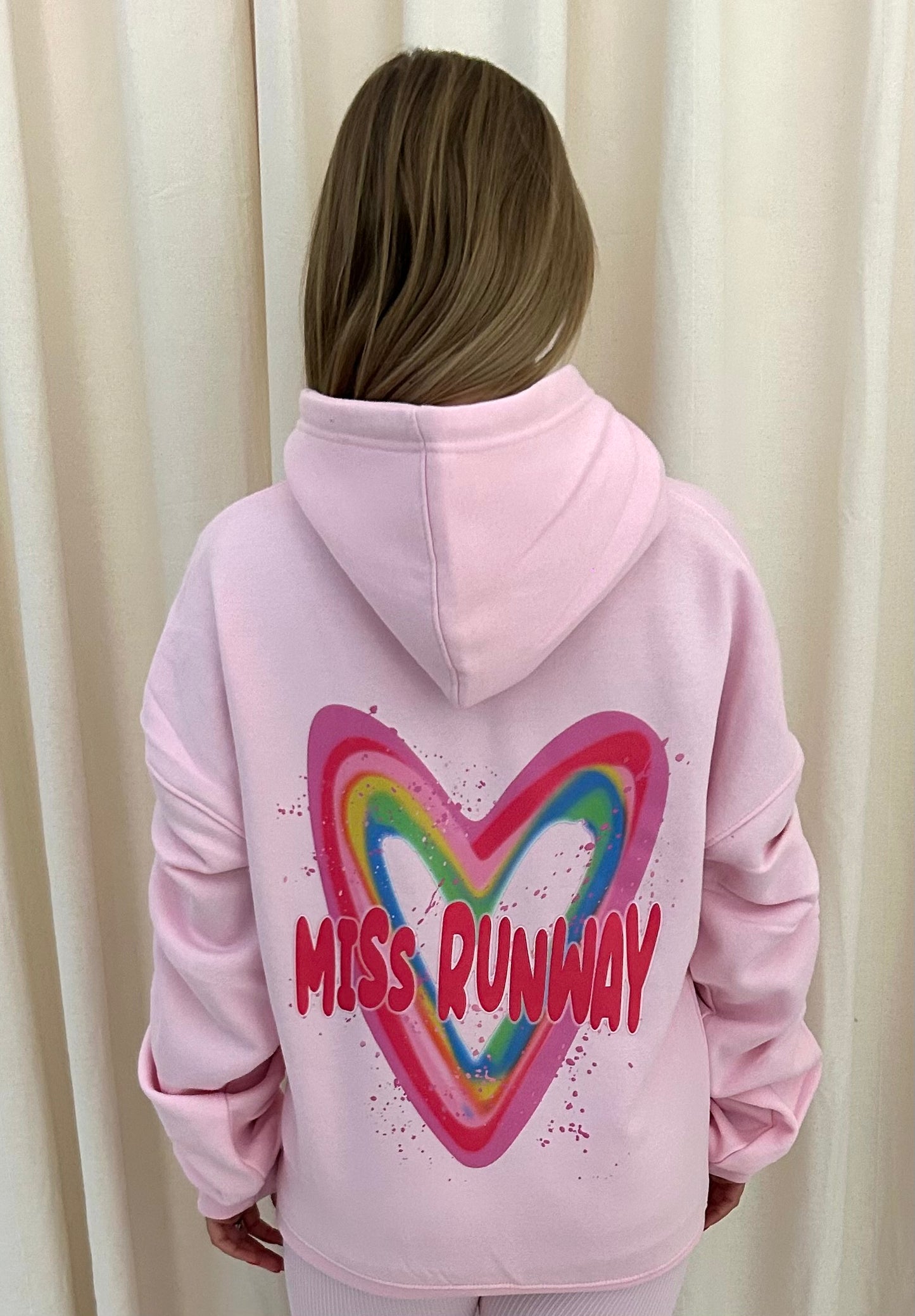 Miss Runway Multicolour Heart Graffiti Ruched Hoodie Pink