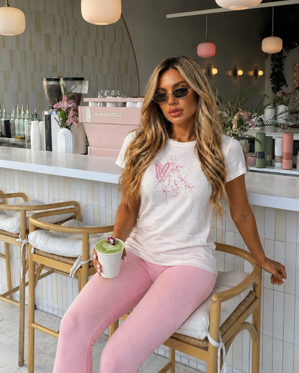 Pink Heart Printed T shirt & Leggings Adults