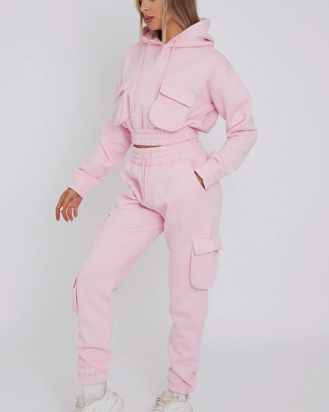 Cargo Pockets Fleece Tracksuit Pink