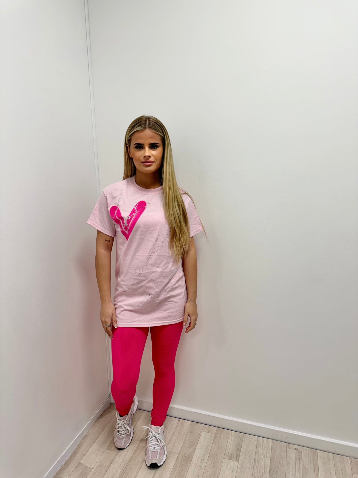 Hot Pink Heart Pink T-Shirt And Legging Set