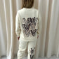 Brown Leopard Heart Graffiti Sweatshirt Tracksuit Cream