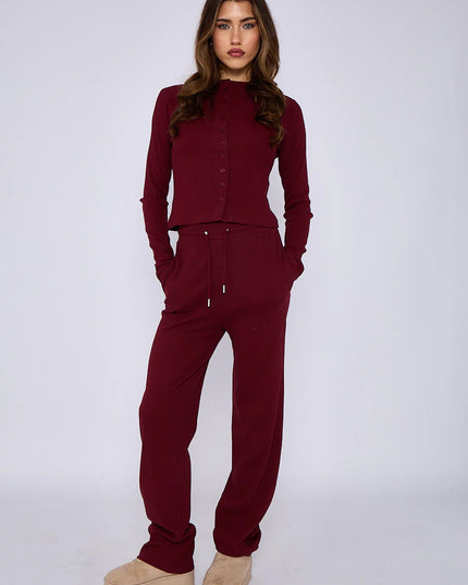 Button Loungewear Co ord  Burgundy