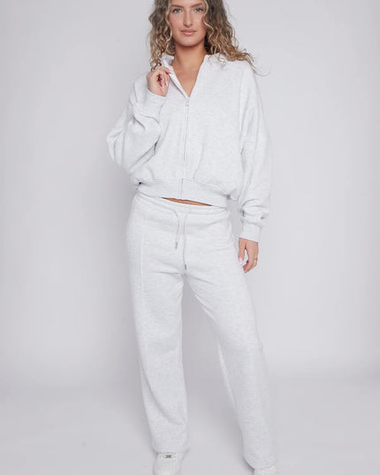 Oversized Bomber Style Fleece Zipper Co-ord Forest Ash Grey