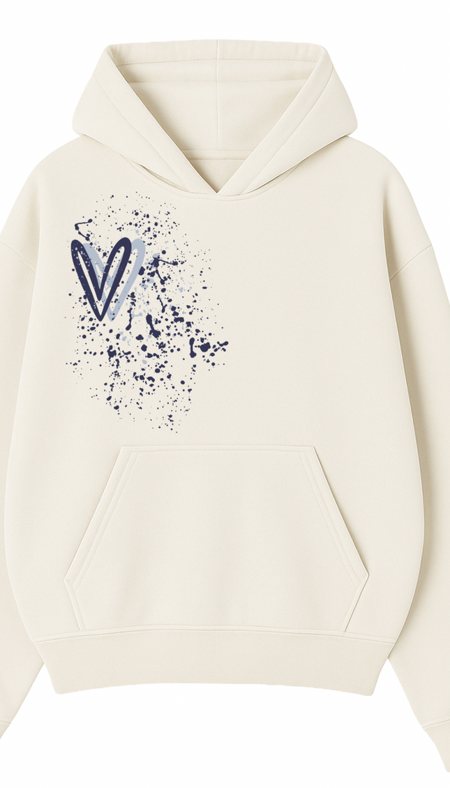 Navy Blue Heart Printed Hoodie – image 4