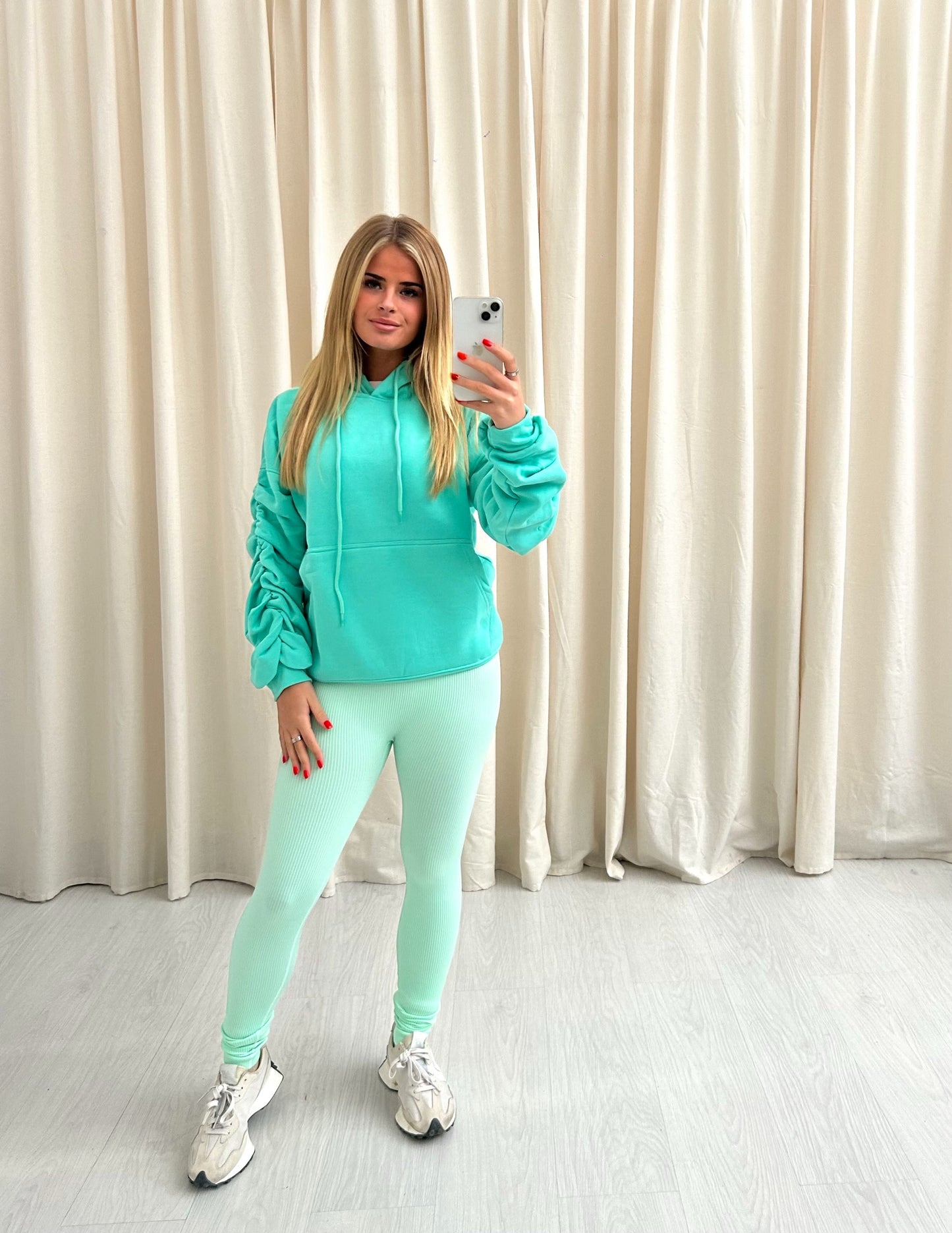 Ruched Hoodie Mint