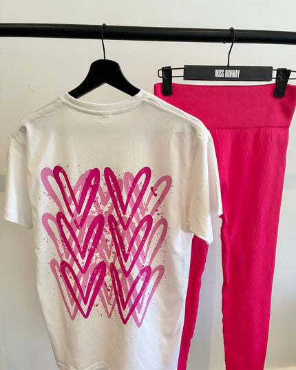 Hot Pink Heart Printed Legging Set