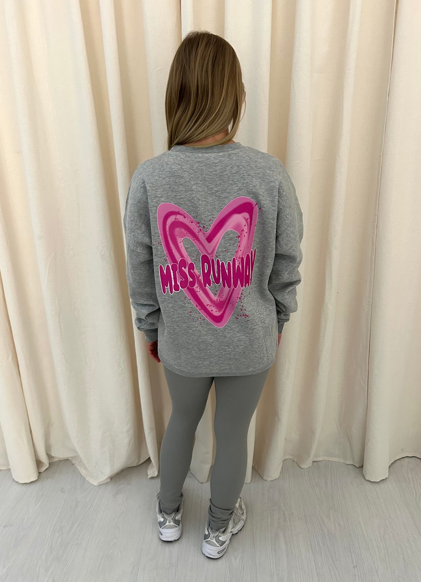 Miss Runway Pink Heart Graffiti Sweatshirt Legging Set Grey