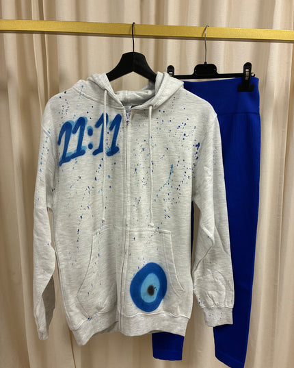 11:11 Spray Painted Zip Up Ash Grey Hoodie & Leggings Kids