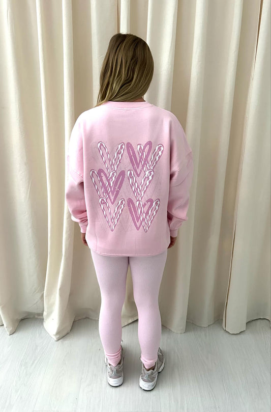 Baby Pink Candy Cane Heart Graffiti Sweatshirt Legging Set Pink