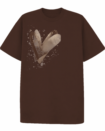Brown Scatter Heart Printed T-shirt Kids