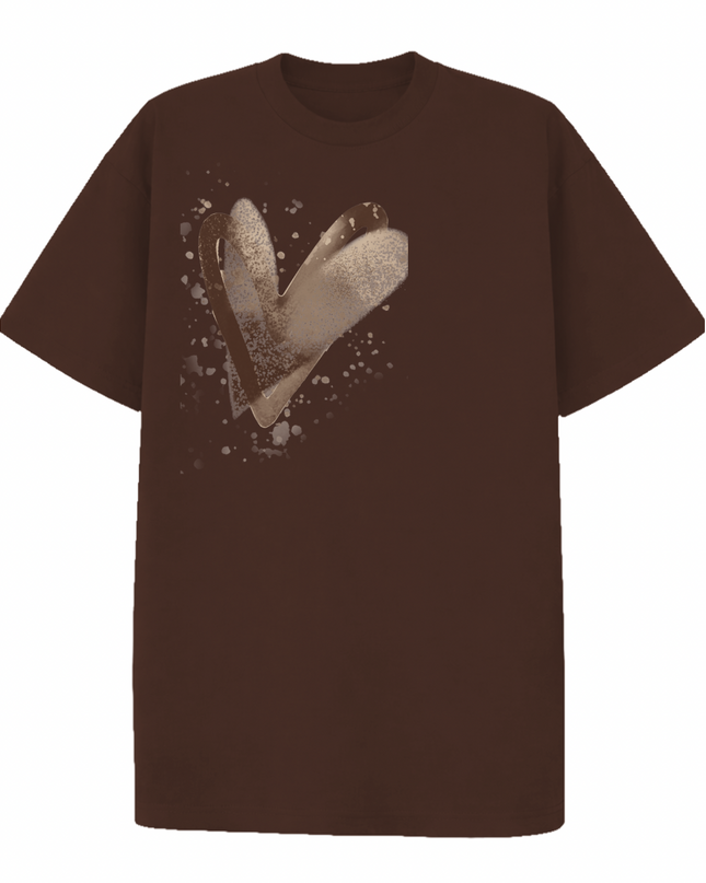 Brown Scatter Heart Printed T-shirt Adult