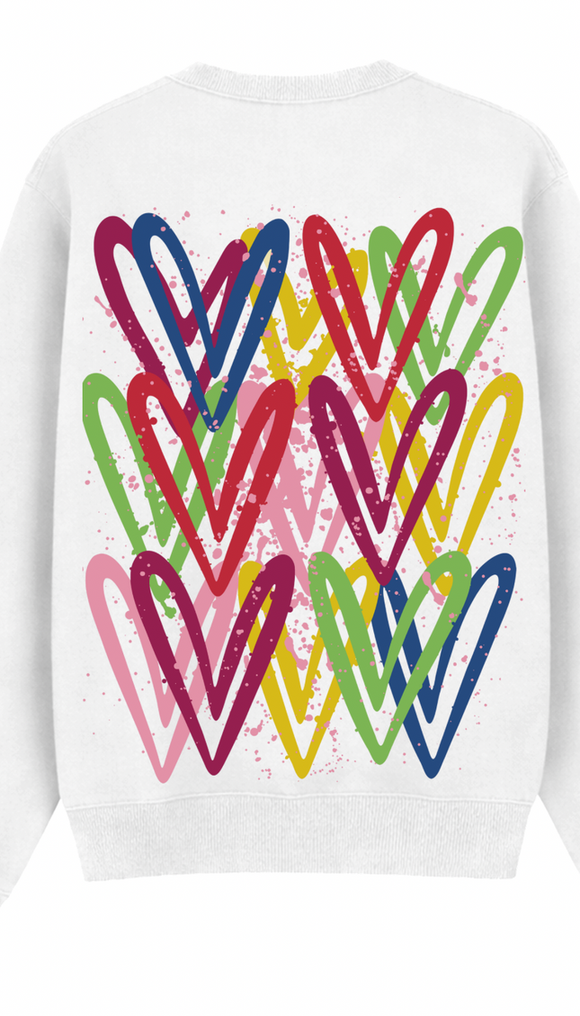 Dark Multicoloured graffiti heart sweatshirt with spray paint effect print – women's sweatshirt by Miss Runway