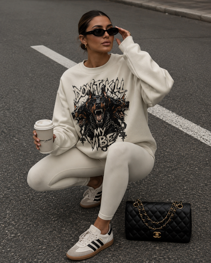 Don't Kill My Vibe Ecru Sweatshirt – adult printed sweatshirt by Miss Runway