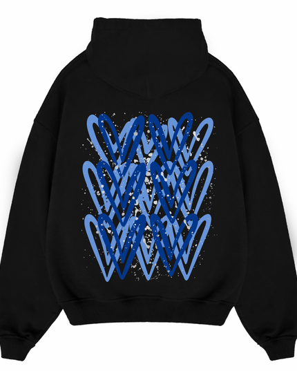 Royal Blue/Silver Heart Printed Hoodie Adults