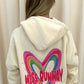 Miss Runway Multicolour Heart Graffiti Ruched Hoodie Cream