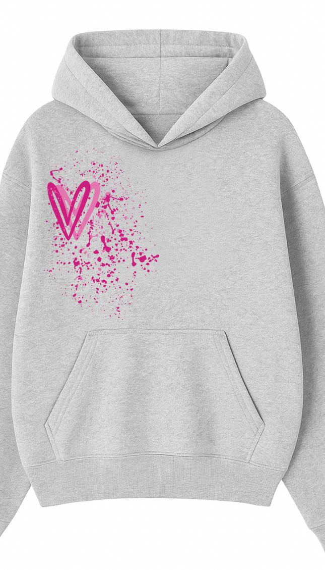 Hot Pink Heart Printed Hoodie – image 13