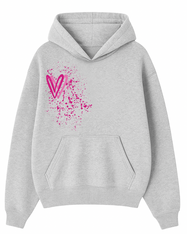 Hot Pink Heart Printed Hoodie Adults