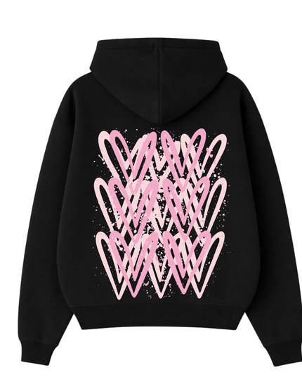 Pink Heart Printed Hoodie Adults