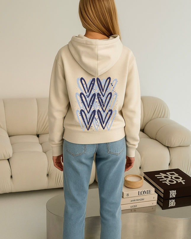 Navy Heart Printed Hoodie