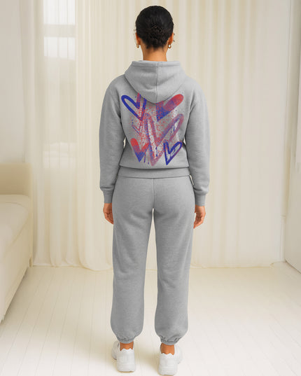 Blue/Red Scattered Hearts Printed Hooded Tracksuit Adult