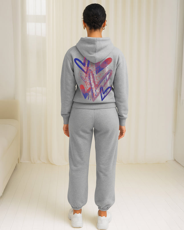 Blue/Red Scattered Hearts Printed Hooded Tracksuit Adult